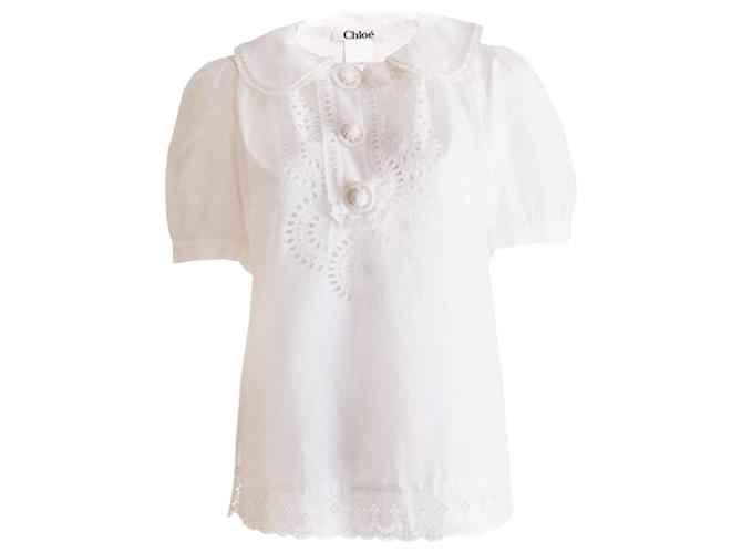Chloé Chloe, white romantic tunic top in size 40/S. Cotton  ref.1003825