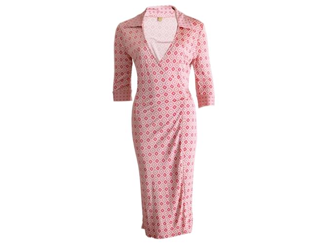 Autre Marque Omnia, Rosa/weißes Vintage-Wickelkleid mit grafischem Aufdruck in Größe S. Pink Seide  ref.1003828