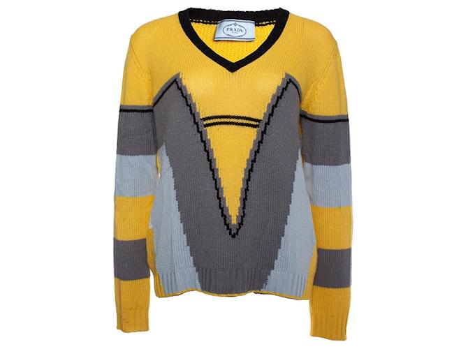 Prada, cashmere sweater in yellow and grey  ref.1003849