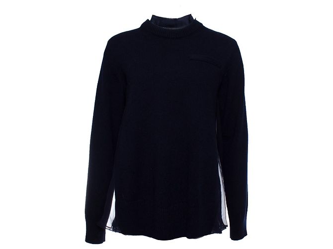 Sacai, Top in lana blu con retro trasparente