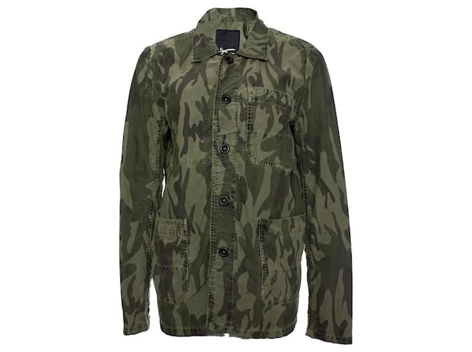 Autre Marque Denham, Denim jacket with army print Green Cotton  ref.1003861