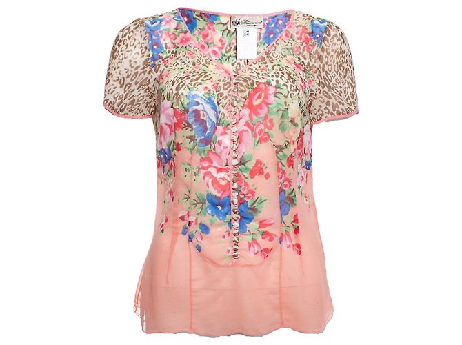 BLUMARINE, Top de seda con estampado de flores y leopardo Multicolor