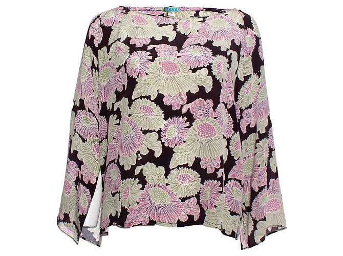 Autre Marque RAYA, top de seda negro con estampado floral Multicolor