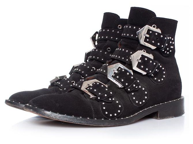 GIVENCHY, black studded buckled boots