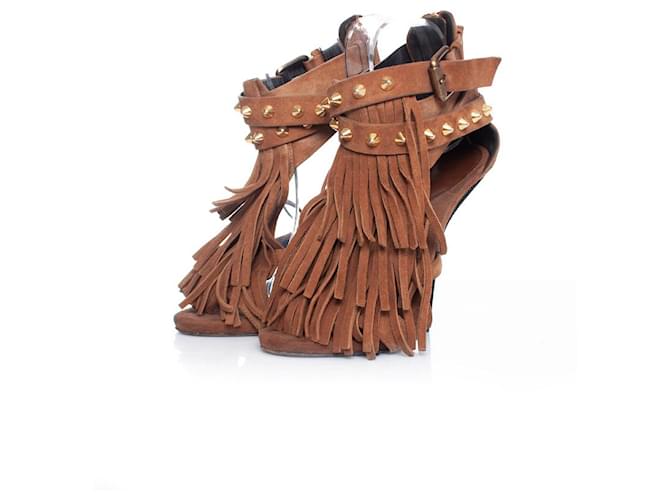 Giuseppe Zanotti, brown suede sandals with fringes  ref.1003898