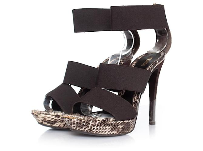 Fendi, Sandale python à brides élastiques Marron 