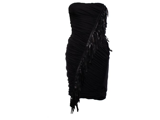 BLUMARINE, schwarzes Korsettkleid mit Fransen