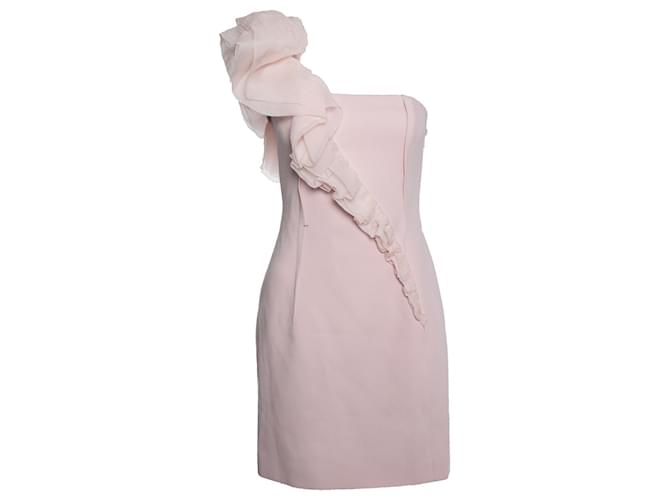 Paule Ka, Rosafarbenes Kleid mit Rüschen an der Schulter Pink Seide Polyester  ref.1003907
