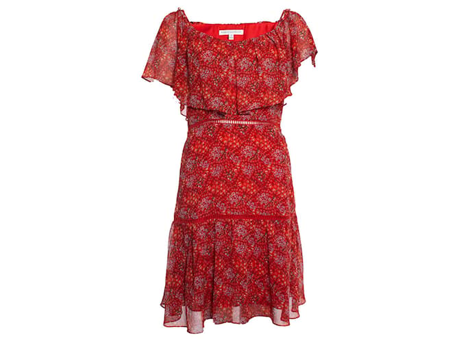 Autre Marque Rebekka Minkoff, Kleid mit Blumendruck in Rot Polyester  ref.1003914