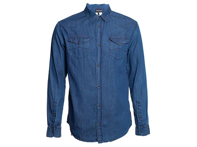 EMPORIO ARMANI, camicia in denim dalla vestibilità slim Blu Cotone  ref.1003921