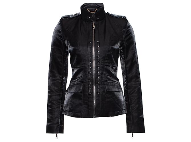 Barbara Bui, Black Shiny military jacket Linen  ref.1003929