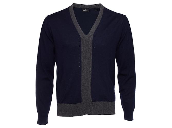 Paul Smith, Suéter de lã azul com decote em V  ref.1003931