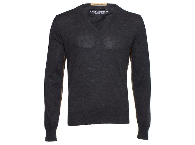 DOLCE & GABBANA, Grauer Wollpullover mit V-Ausschnitt