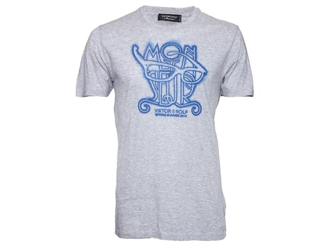 Viktor & Rolf, Graues T-Shirt mit blauem Aufdruck. Baumwolle  ref.1003935