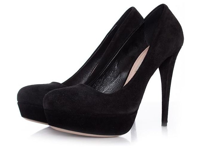 miu miu, Black suede platform pumps.