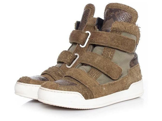 Balmain, Brushed suede high top sneakers Green
