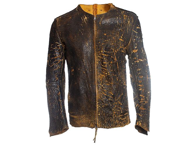 Autre Marque Ein Solo-Mondo, Distressed-Lederjacke Braun Gelb