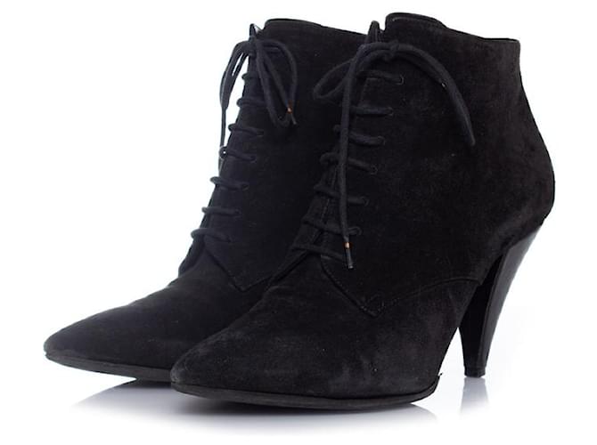 SAINT LAURENT, Suede lace up ankle boots Black  ref.1004000