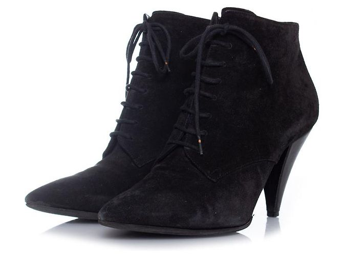 SAINT LAURENT, Botins de camurça com cadarço Preto