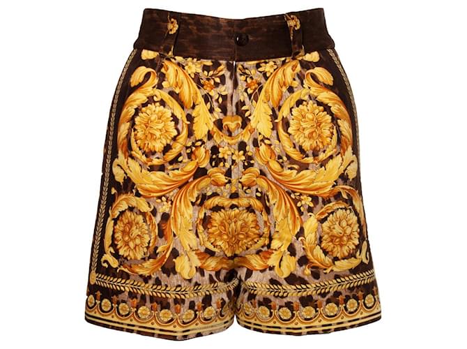 Gianni Versace Couture, pantalones cortos con estampado barroco Castaño Seda Algodón  ref.1004011