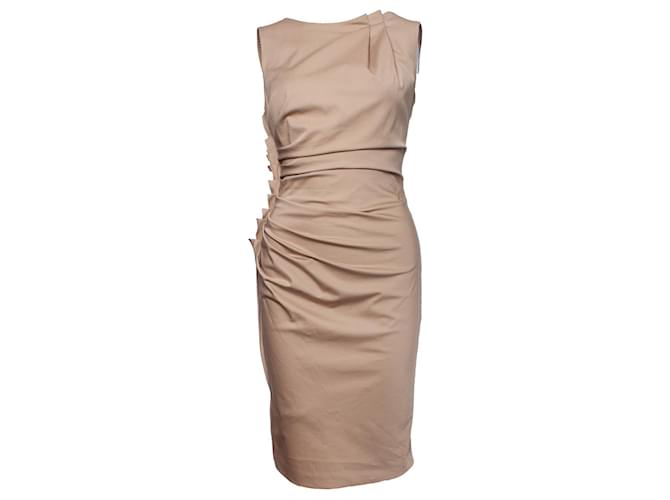 Christian Dior, Wrinkled sleeveless beige dress Brown Cotton  ref.1004013