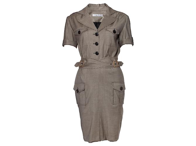 Christian Dior, Pied de poule dress Brown Black Wool  ref.1004015