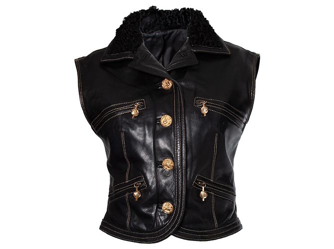 Gianni Versace Couture, Runway-Lederweste Schwarz