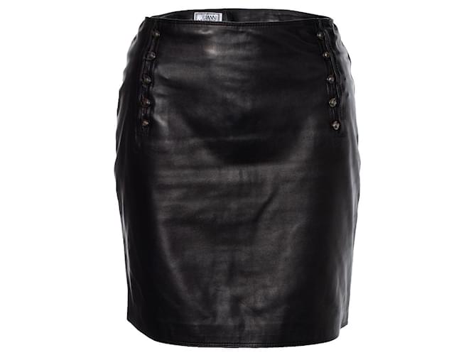 Gianni Versace, leather skirt with medusa pins Black  ref.1004028