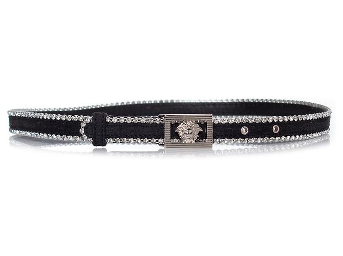 Gianni Versace, Canvas-Medusa-Gürtel mit Strass Schwarz
