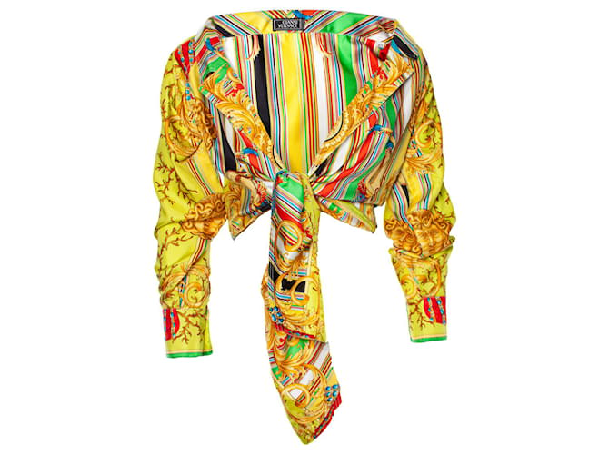 Gianni Versace Couture, Blusa de seda con hombros descubiertos Multicolor  ref.1004032