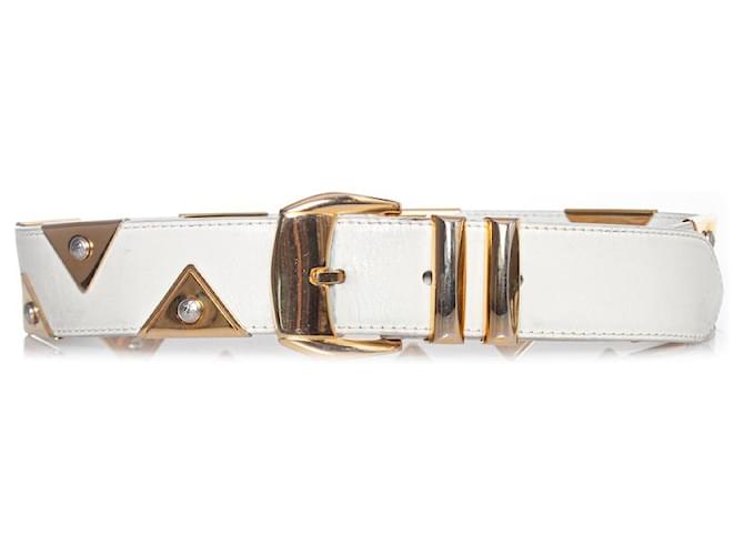 Gianni Versace, cinturón con aplicaciones de triángulos dorados Blanco Cuero  ref.1004039