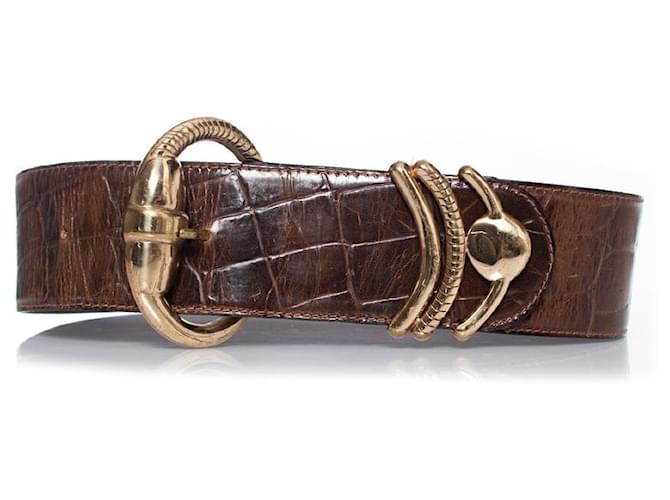 Gianni Versace, Cintura in pelle stampa cocco marrone  ref.1004041