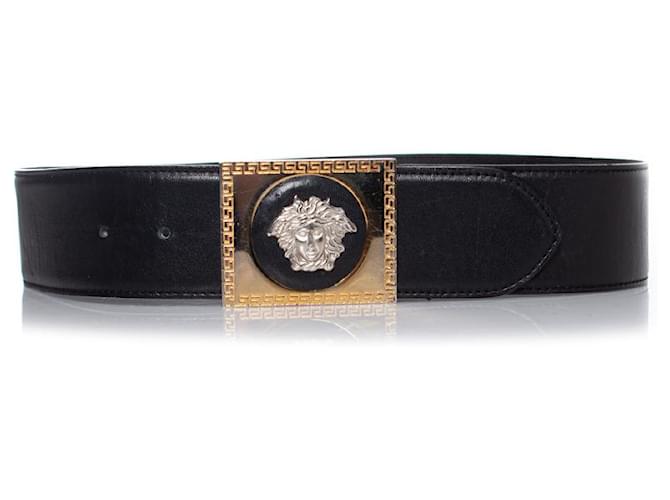 Gianni Versace, black leather belt with medusa buckle  ref.1004042