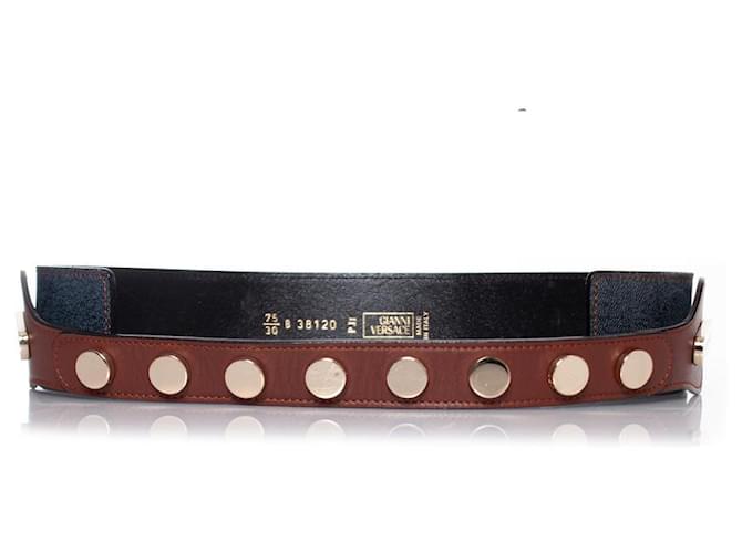 Gianni Versace, studded waist belt Brown Blue Leather  ref.1004044