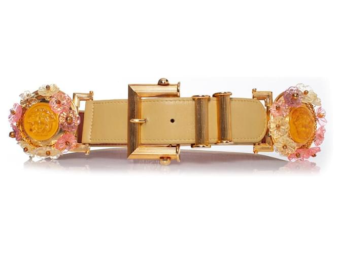 Gianni Versace, belt with floral medusa applications Yellow Leather  ref.1004046