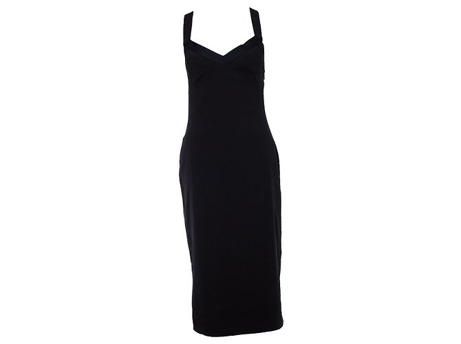 DOLCE & GABBANA, Schwarzes Kleid mit Logo-Trägern 