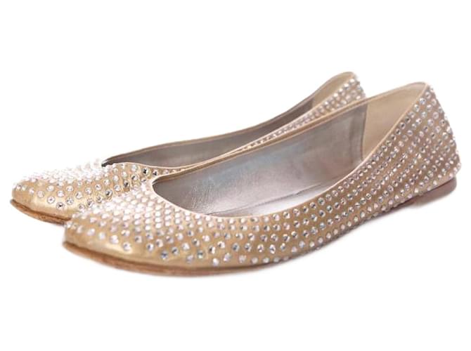 Giuseppe Zanotti, Gold leather ballerinas with swarovski stones in size 39.5. Golden  ref.1004070