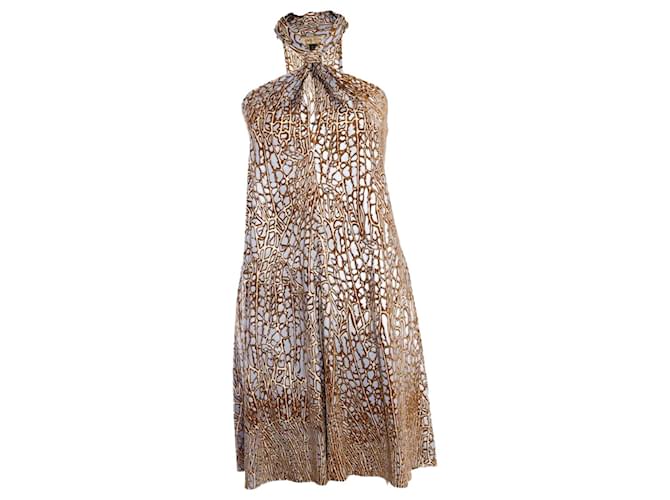 Autre Marque ISSA London, blue beige sleeveless dress with giraffe print in size 6/S. Silk  ref.1004074