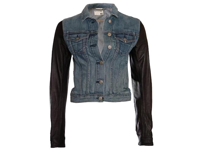 RAG & BONE, veste en jean avec manches en cuir Coton Noir Bleu  ref.1004084