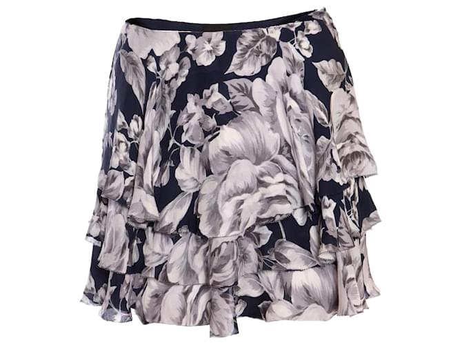Autre Marque INTERMIX, layered blue ruffle skirt with flower print Grey Silk  ref.1004091