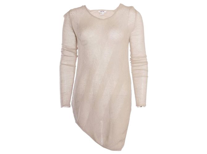 Helmut Lang, Beige/natural open woven asymmetric top in size S.