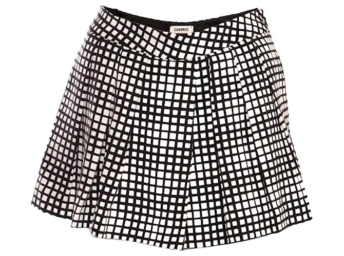 Autre Marque La agencia, pantalones cortos con estampado de cuadrados en blanco y negro/falda en tamaño 0/XS. Poliéster  ref.1004103