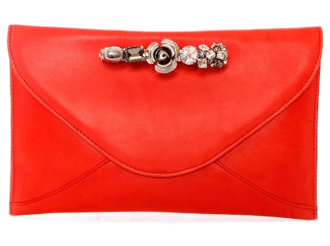 Autre Marque Maison Du Posh, Clutch aus rotem Lammleder