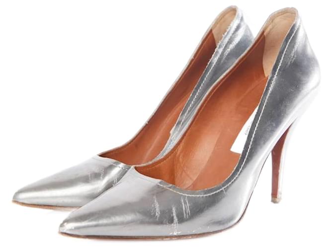 LANVIN, silver pumps in high shine leather. Silvery  ref.1004109