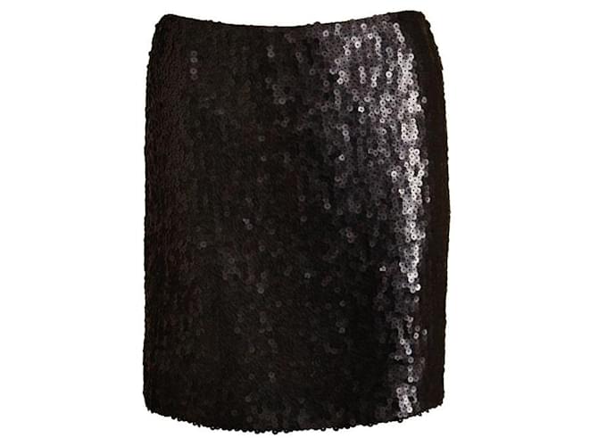 Chanel, black sequin skirt in size 40. Silk Cotton Polyester  ref.1004126