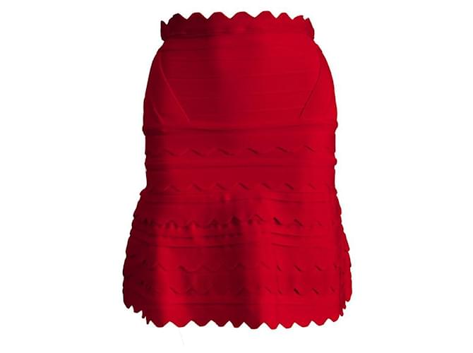 HERVE LEGER, jupe moulante rouge en taille S.  ref.1004127