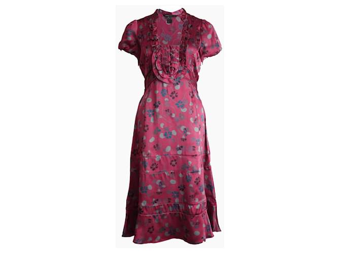 MARC JACOBS, robe rouge vin avec des fleurs. Soie  ref.1004132