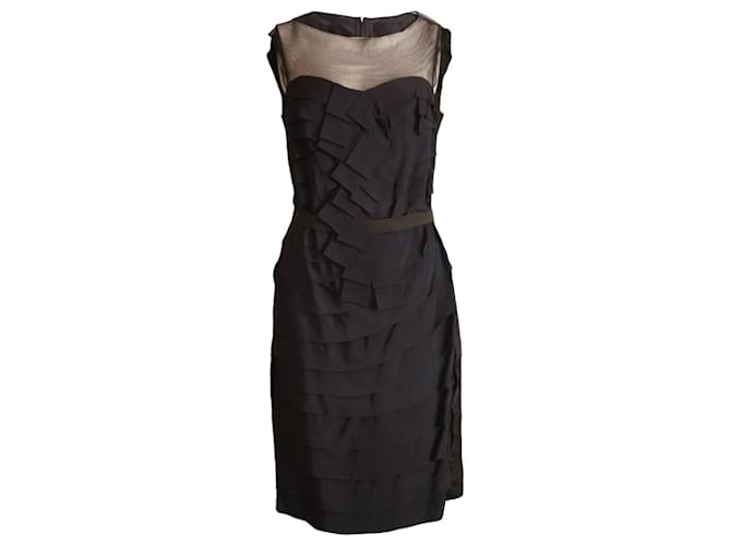 LANVIN, Black/blue evening dress with see-through details and elastic waistband in size 40fr/S. Silk  ref.1004136