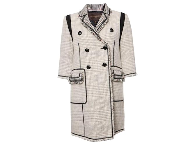 Louis Vuitton, Cor preta/casaco de tweed branco com mangas ¾ em tamanho FR40/S. Seda Lã  ref.1004138
