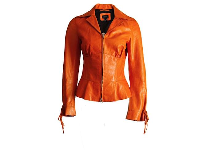 Autre Marque Chine Collection, orange leather blazer jacket in size 2/S.  ref.1004139